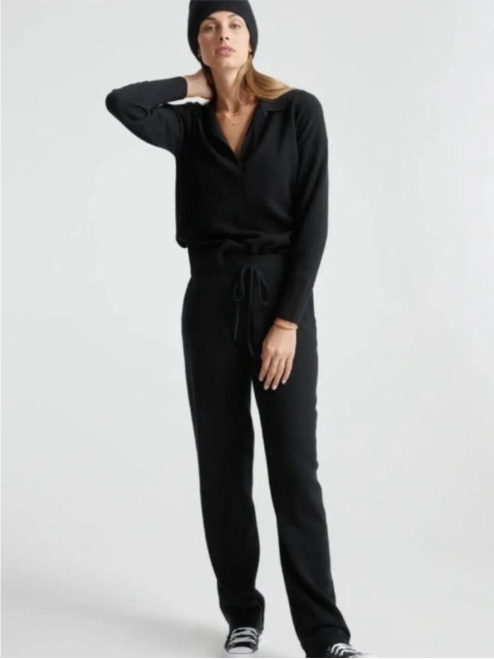 Quince Black 100% Mongolian Cashmere Straight Leg Pants Size L